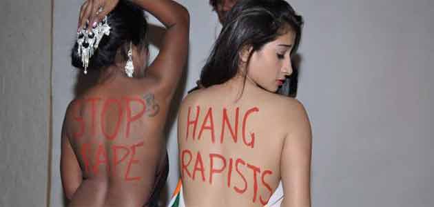 Two women protesting against rape and crimes against women