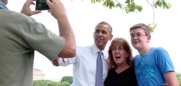 Barack Obama takes a Springtime walk to meet with all sorts of folks