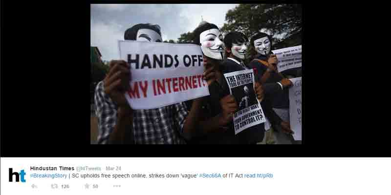 Hindustan Times tweeted a photo on free speech on Internet.
