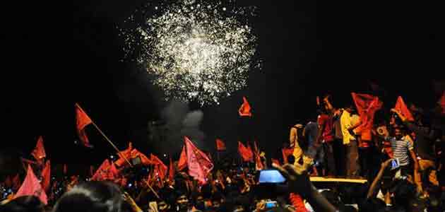 People celebrating creation of Telangana, the 29th state of India