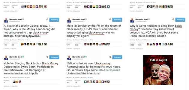 Posters with Narendra Modi's tweets on black money and corruption are making rounds on social media.